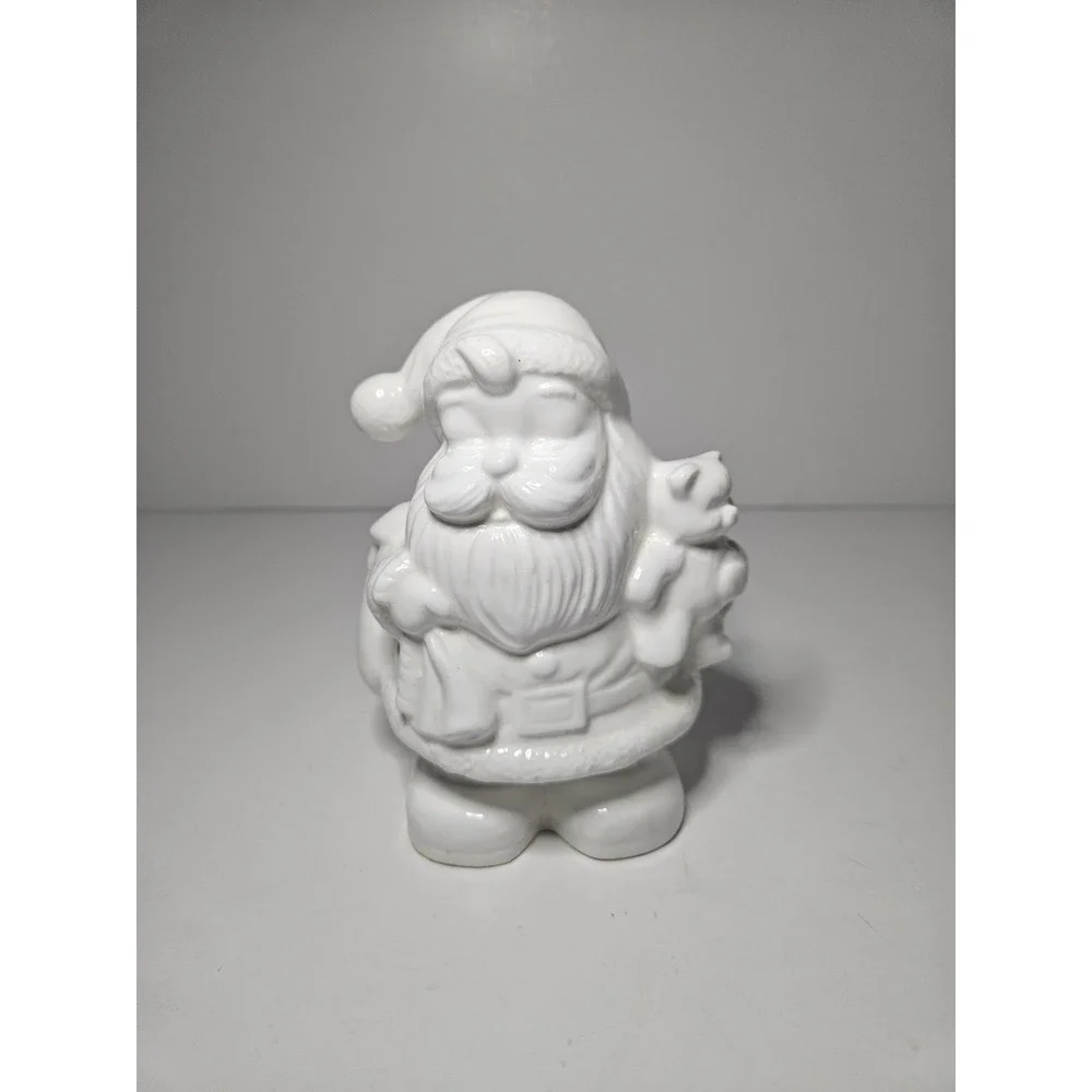 White Bone China Santa Figurine Glossy Glaze Christmas Decor Toy Bag 6